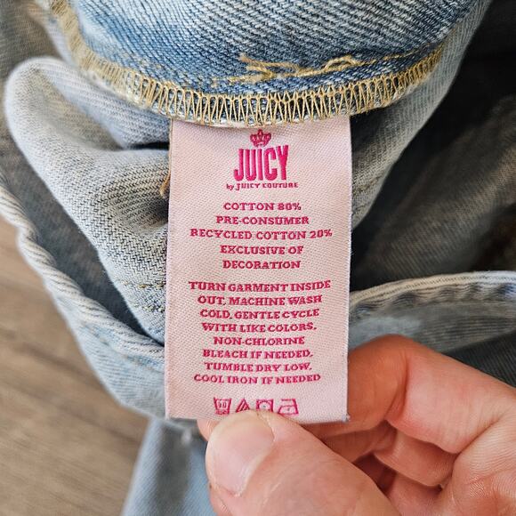 Juicy Couture Wide Leg Denim Overalls Womens 3X Light Wash Raw Hem Logo Retro - Picture 14 of 14